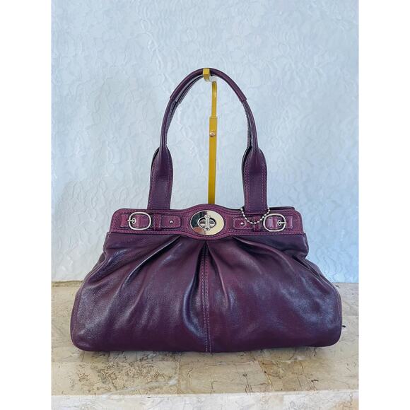 COACH Mia/garnet plum Pleated Leather Carryall Shoulder Bag 13914 - Picture 2 of 11